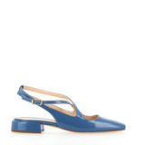 Low blue patent slingback with straps