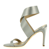 Sandalo cinturino strap in raso grigio argento