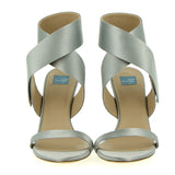 Sandalo cinturino strap in raso grigio argento