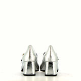 Silver leather shoes with strap and gold toe
