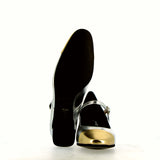Silver leather shoes with strap and gold toe