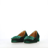 Flat emerald velvet ballerina with embellishment