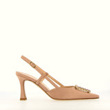 Nude satin sling back with rhinestone accessory