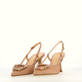 Nude satin sling back with rhinestone accessory
