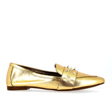 Mocassino in pelle oro con borchie