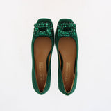 Flat emerald velvet ballerina with embellishment