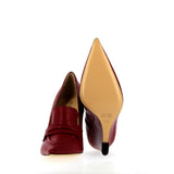 Pointed toe moccasin in burgundy leather with wedge