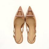 Nude satin sling back with rhinestone accessory