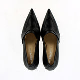 Pointed toe wedge moccasin in black leather