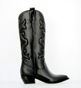 Texano in pelle nera con ricami