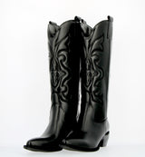 Texano in pelle nera con ricami