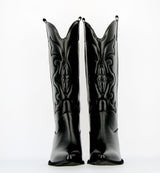 Texano in pelle nera con ricami