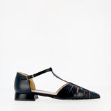 Sandalo gladiator a punta in pelle blu notte