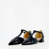 Sandalo gladiator a punta in pelle blu notte