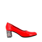 Ballerina in red nappa with chunky multi-heels