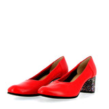 Ballerina in red nappa with chunky multi-heels