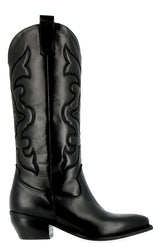 Texano in pelle nera con ricami