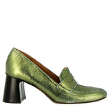 Mocassino metal verde soft su tacco