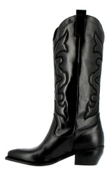 Texano in pelle nera con ricami