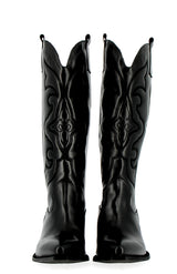 Texano in pelle nera con ricami