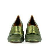 Mocassino metal verde soft su tacco