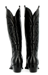 Texano in pelle nera con ricami