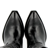 Texano in pelle nera con ricami