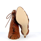 Leather sandal with lace-up heel