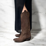 Unlined Texan in dark brown suede
