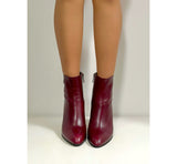 Bordeaux patent leather heeled ankle boot with zipper