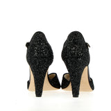 Sandalo nero in glitter e camoscio