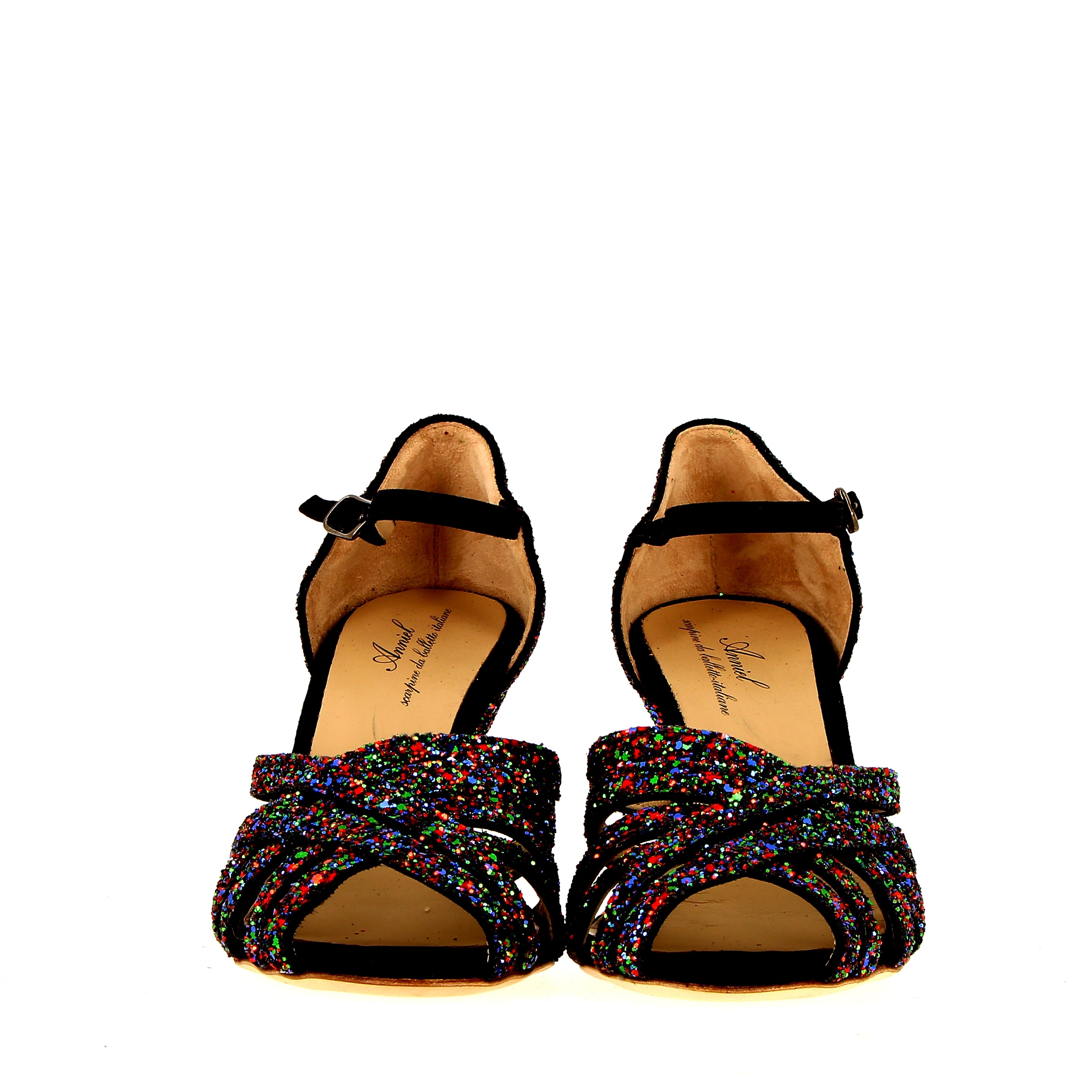 Sandalo nero glitter multicolor