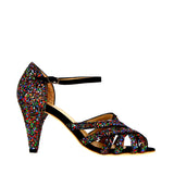 Sandalo nero glitter multicolor