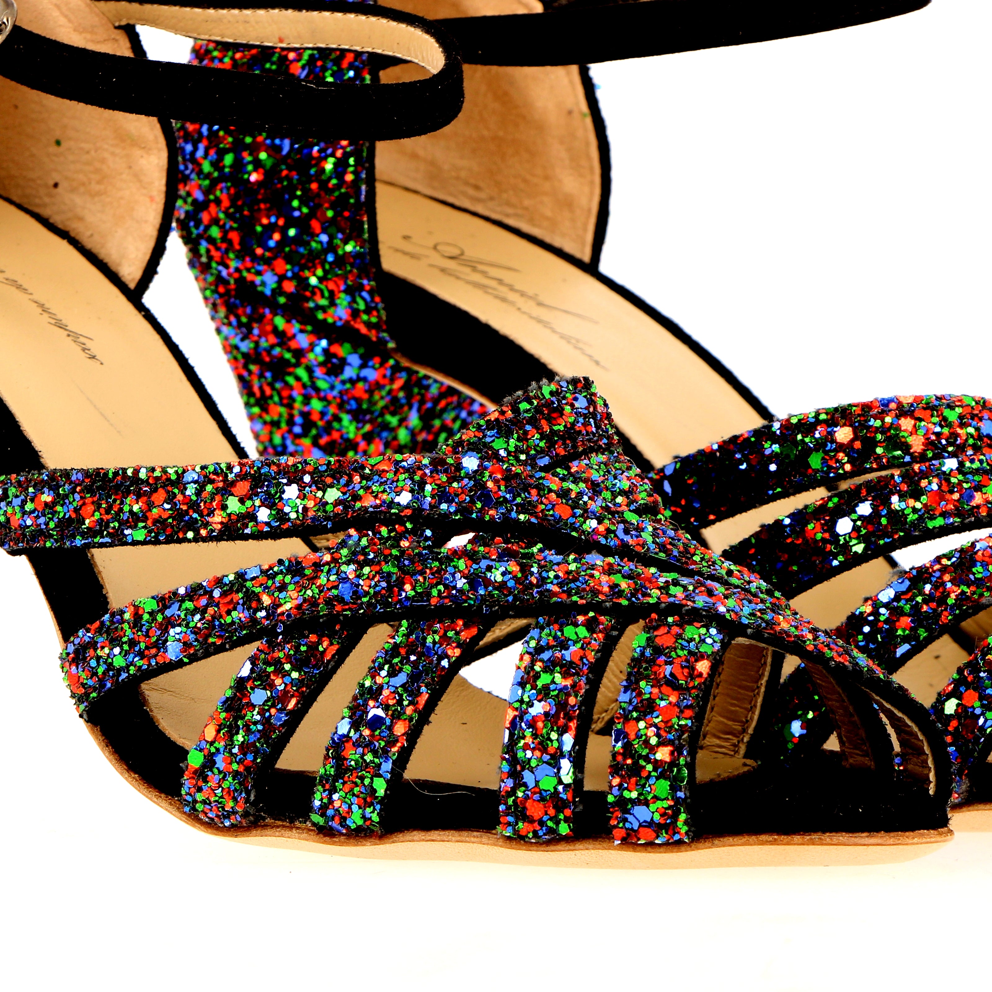 Sandalo nero glitter multicolor