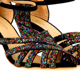 Sandalo nero glitter multicolor