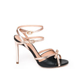 Nude leather sandal with silver rhinestones