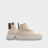Milk white zipped ankle boot with rubber sole