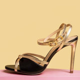 Nude leather sandal with silver rhinestones