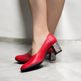 Ballerina in red nappa with chunky multi-heels