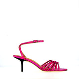 Medium heel sandal in pink multireflex leather