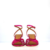 Medium heel sandal in pink multireflex leather