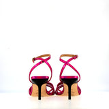 Medium heel sandal in pink multireflex leather