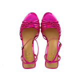 Medium heel sandal in pink multireflex leather