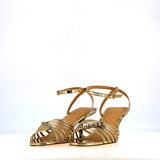 Gold leather mid-heel sandal with laces | 36 |