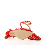 Nude leather sandal with silver rhinestones