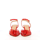 Nude leather sandal with silver rhinestones