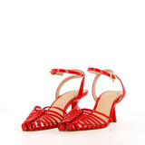 Nude leather sandal with silver rhinestones