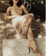 Gold leather mid-heel sandal with laces | 36 |
