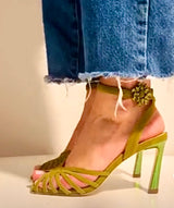 Moss suede sandal with rhinestone buckle | 40 |