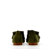 Studded green suede moccasin